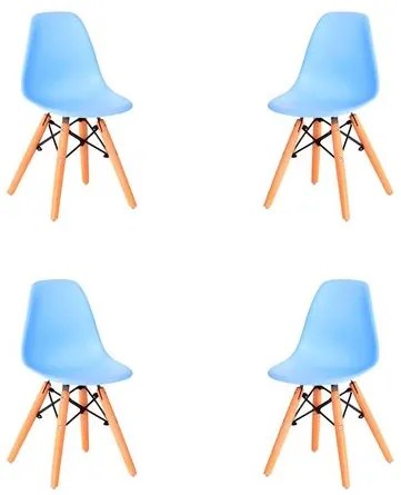 Kit 04 Cadeiras Eames Infantil Azul Base Madeira - 73221 Sun House