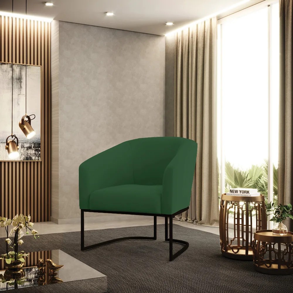 Poltrona Decorativa Industrial Preto Kit 2 Stella Veludo Verde D03 - D'Rossi