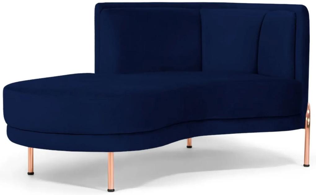 Sofá Chaise Longue Para Sala de Estar Ferrara Veludo Azul Marinho - Gran Belo