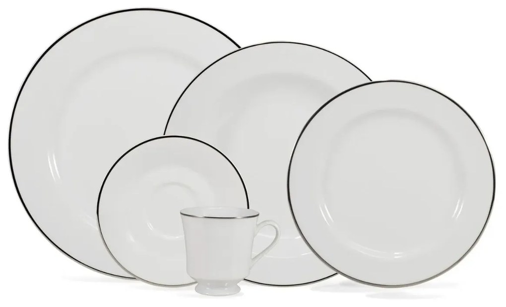 Aparelho De Jantar E Chá Porcelana Schmidt 30 Peças - Dec. Filetado Prata Itamaraty 0012