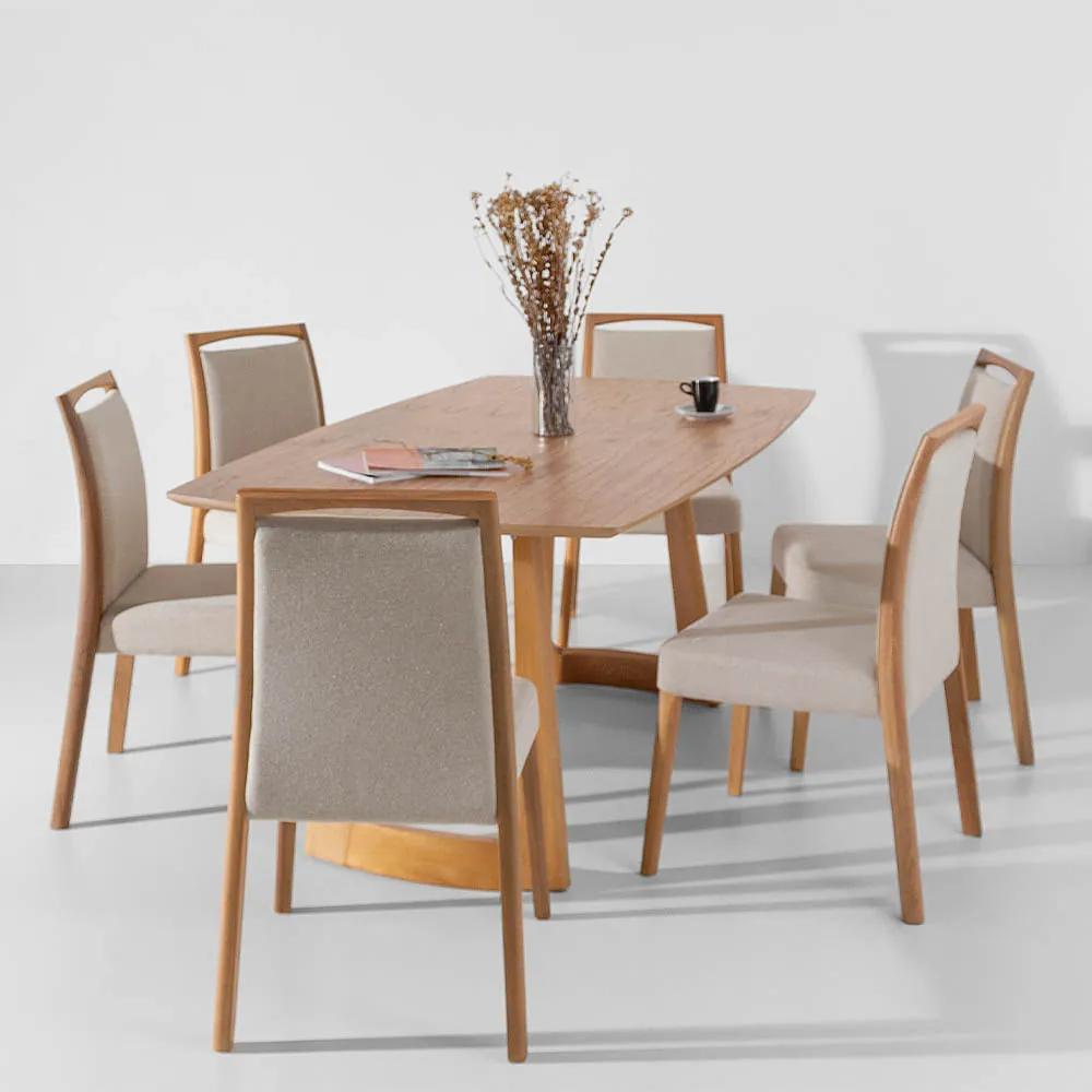 Conjunto Mesa de Jantar Clean Cinamomo Retangular 1,80m x 1m com 6 Cadeiras Zaar Bege