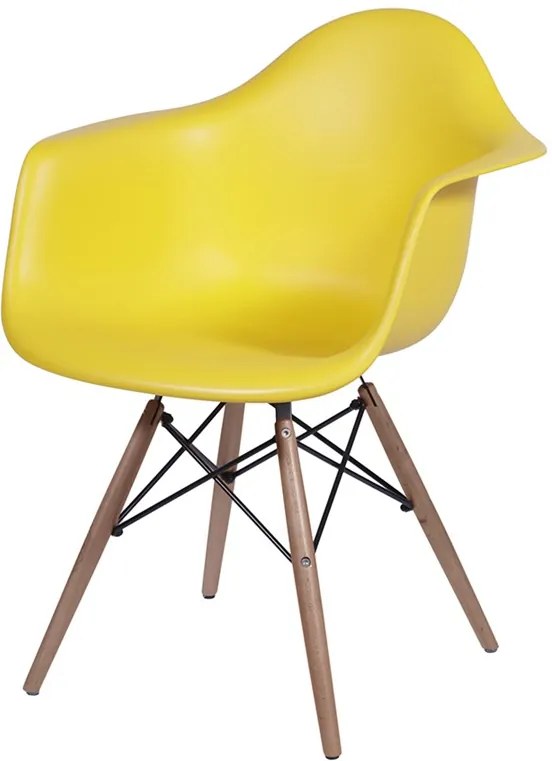 Cadeira Eames Dkr C/ Braço Polipropileno Base Eiffel Madeira Amarelo