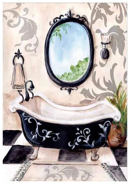 Quadro Decorativo Banheira Preto e Branco - KF 46505 40x60 (Moldura 520)