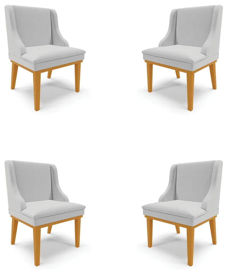 Kit 4 Cadeiras Decorativas Sala de Jantar Base Fixa de Madeira Firenze Linho Cinza/Castanho G19 - Gran Belo