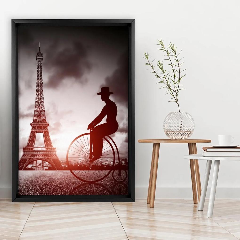 Quadro com Moldura Chanfrada Bicicleta em Paris Preto - Médio
