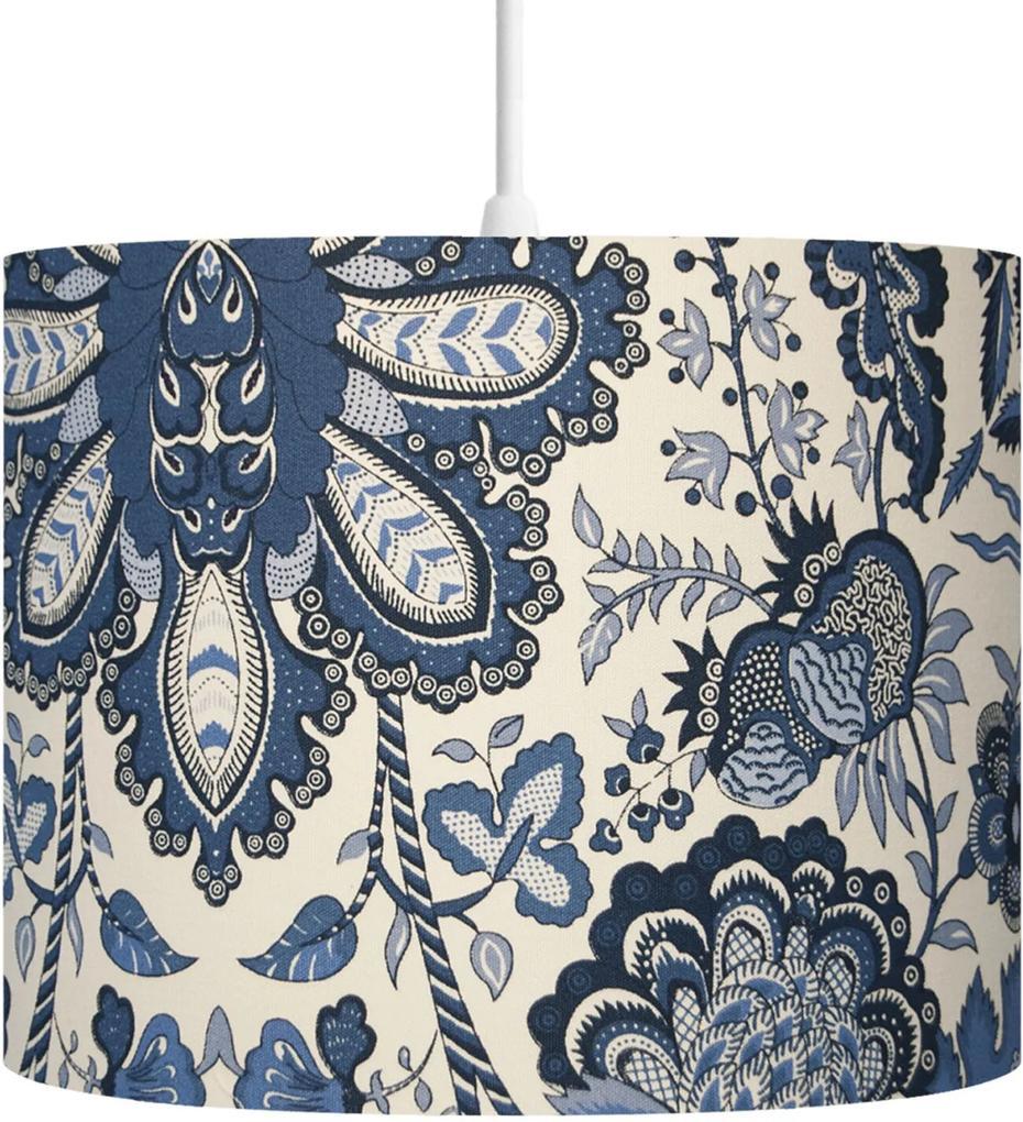 Pendente Luminária Nara Decorativo Cúpula em Tecido Estampa Floral Azul 23X30 - Carambola