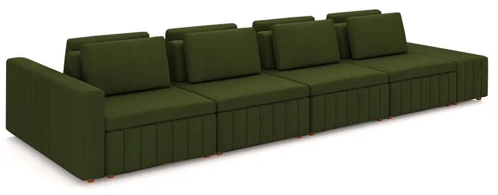 Sofá Ilha com Encosto e Almofadas Móveis Olimpo 425cm Modulado Linho Verde G45 - Gran Belo