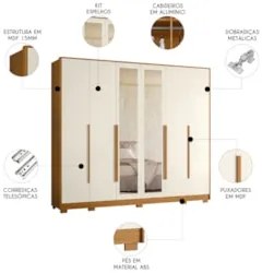 Guarda Roupa Casal 270cm com Espelho Fascine A02 Off/Cinamomo - Mpozen