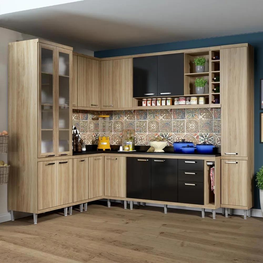 Cozinha Compacta 16 Portas Com Tampo e Vidro 5805 Preto/Argila - Multimóveis