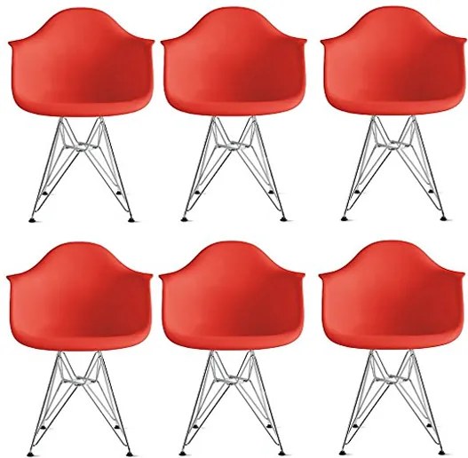 Conjunto 6 Cadeiras Eiffel Eames DAR Vermelha
