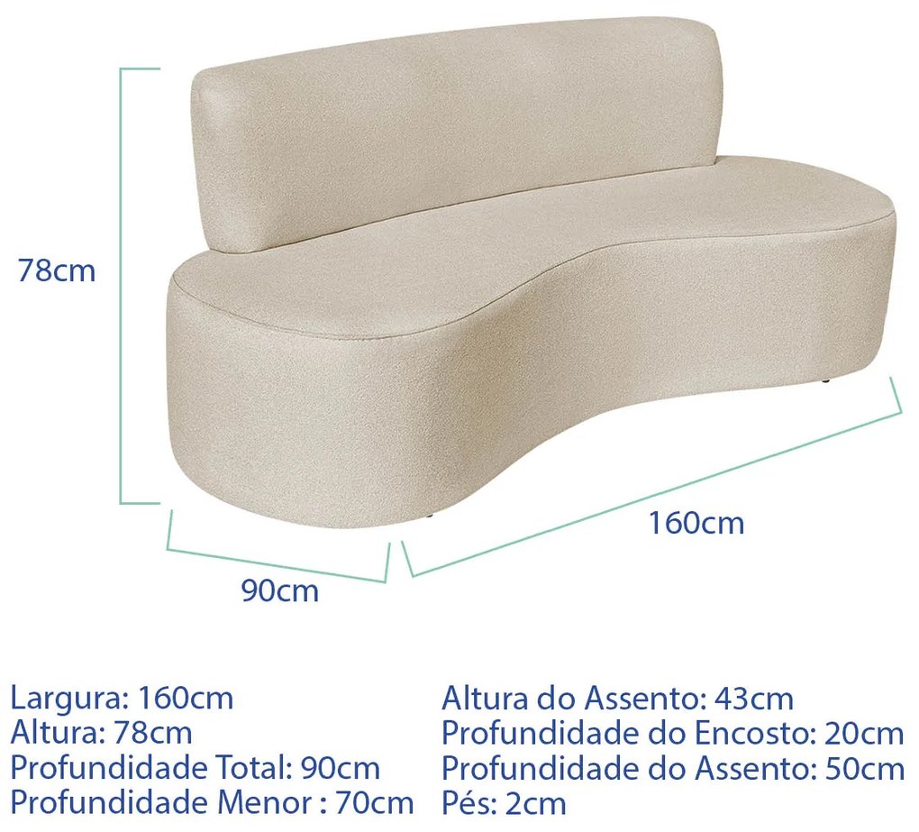 Kit Sofá Curvo Amsterdã 160cm e 2 Poltronas Luiza Max Bouclé