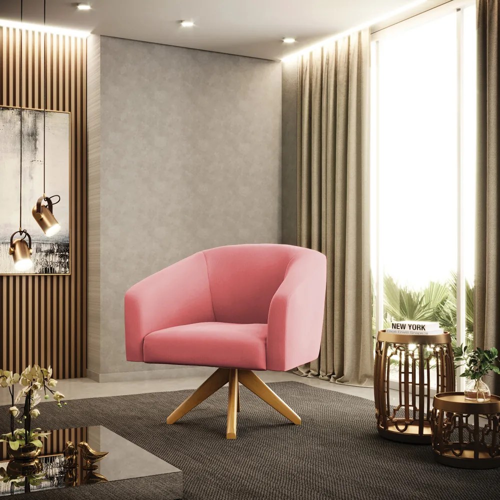 Poltrona Decorativa Giratória MA30 Kit 2 Stella Suede D03 - D'Rossi - Rose