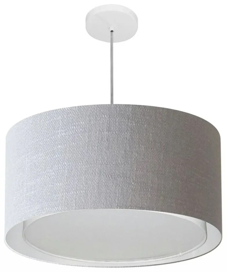 Lustre Pendente Cilíndrico Duplo Vivare Md-4288 Cúpula em Tecido 50x30cm - Bivolt - Rustico-Cinza - 110V/220V