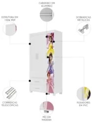 Guarda Roupa Infantil 89cm Com 3 Portas Princesa Rosa Z53   - Mpozenat