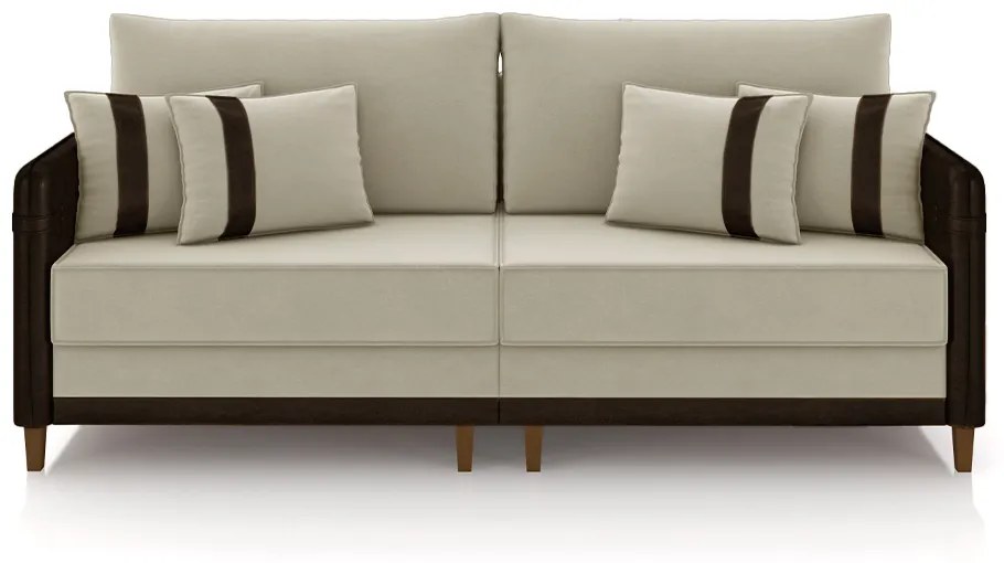 Sofá Living Montecarlo 3 Lugares Bipartido 232cm Pés em Madeira Veludo/PU Bege/Marrom G33 - Gran Belo