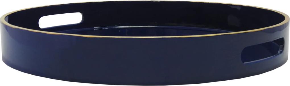 Bandeja Redonda Decorativa Azul com Detalhes em Dourado nas Bordas - 6x41cm