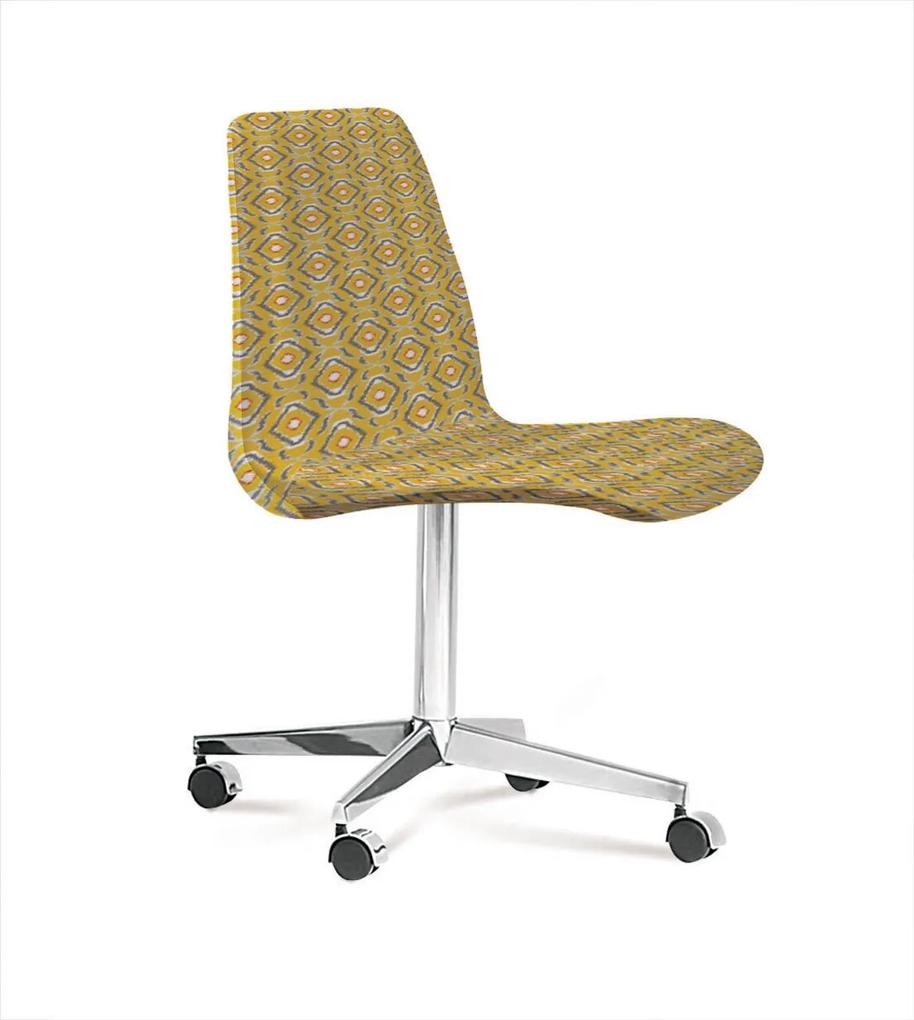 Cadeira Eames Base Cromada Com Rodizio Daf Amarelo/Cinza