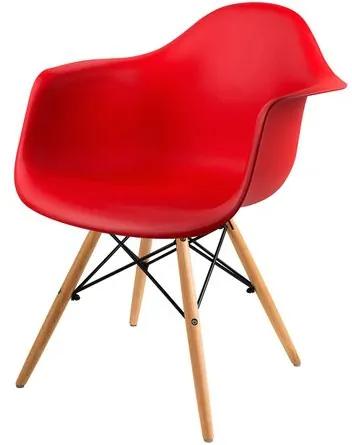 Cadeira Arm com Braco Vermelho Fosco Base Madeira Clara - 51957 Sun House