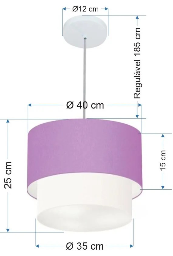 Lustre Pendente Duplo Cilíndrico Vivare Md-4160 Cúpula Tecido 40x35cm - Bivolt