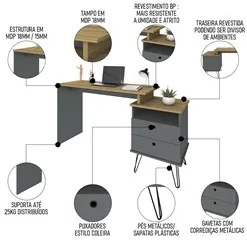 Mesa Escrivaninha Lux Industrial e Gaveteiro com Rodízios Nil A06 Olmo