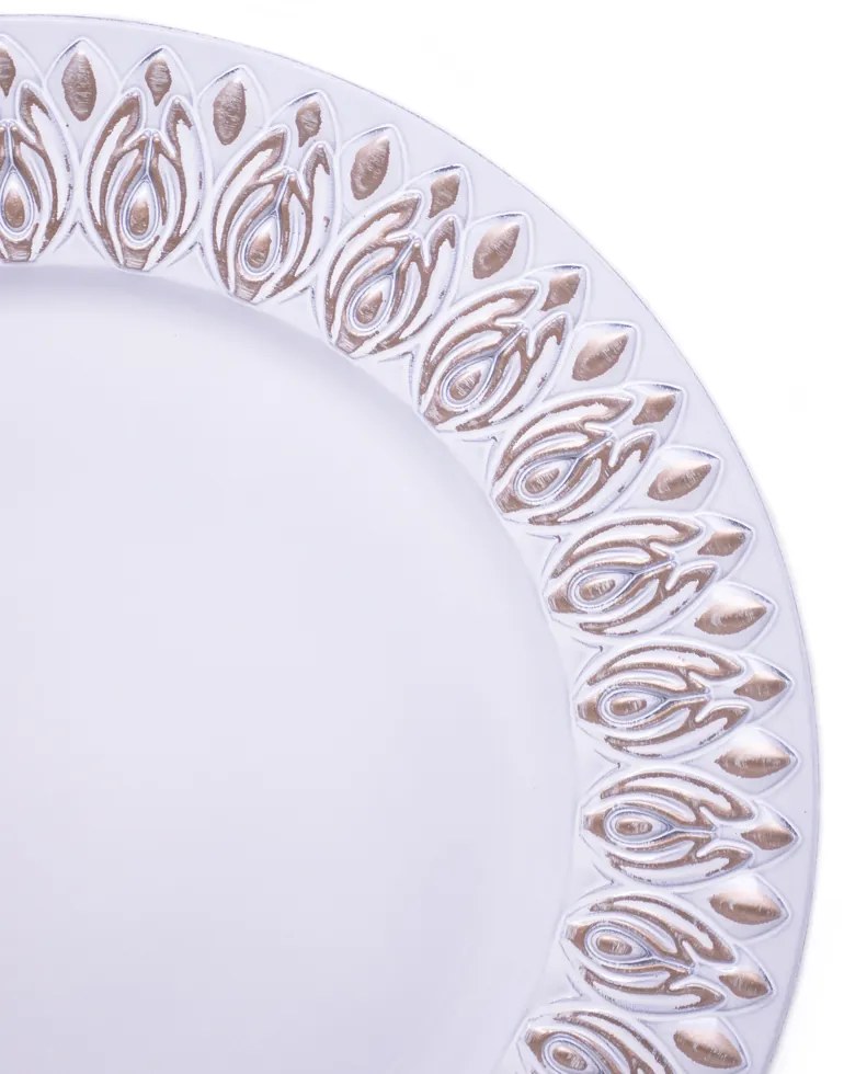 Sousplat Para Prato De Mesa Decorativo Branco Com Flores Em Rose 33 cm - D'Rossi