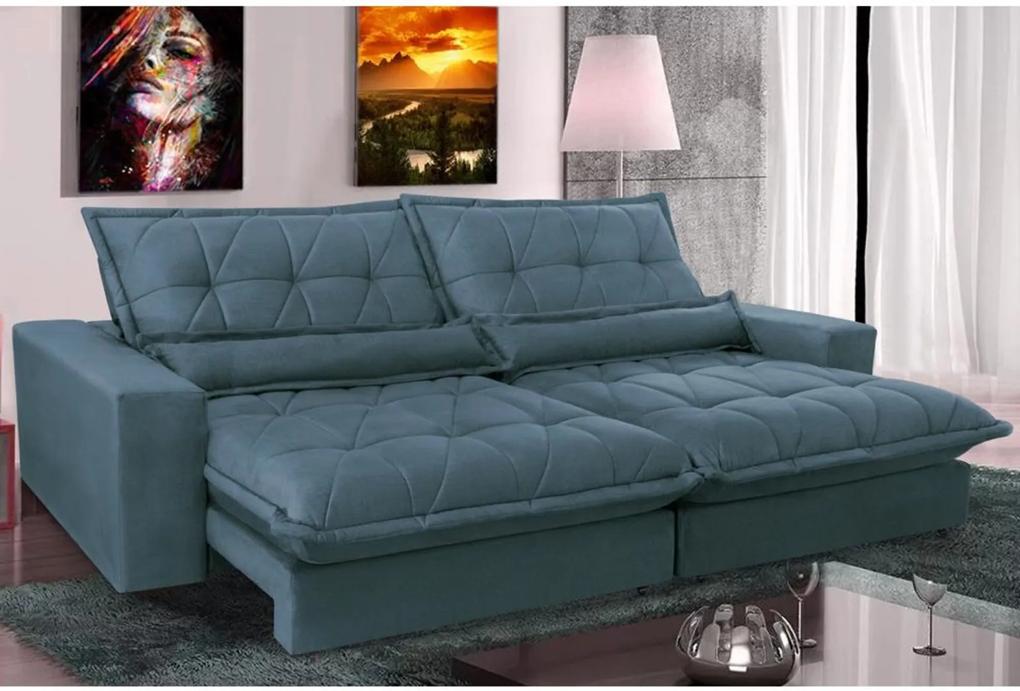 Sofá Retrátil e Reclinável com Molas Ensacadas Cama inBox Soft 2,92m Tecido Suede Velusoft Azul