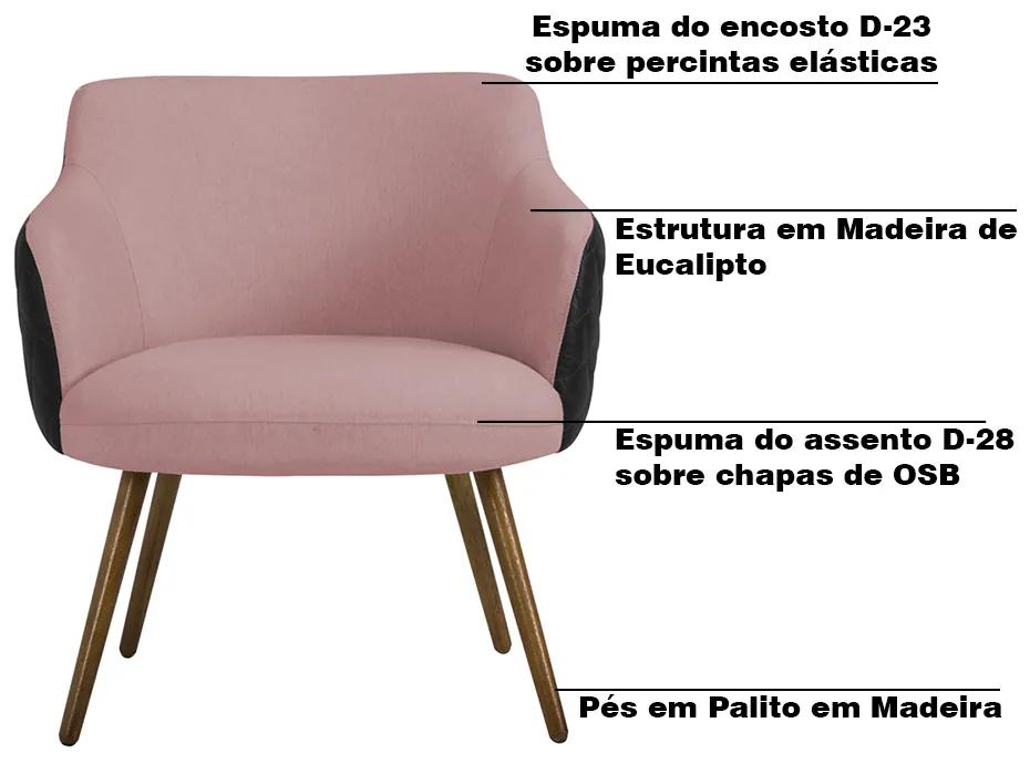 Poltrona Decorativa Kitana Pés Palito PU Sintético/Linho Preto/Rosa G15 - Gran Belo