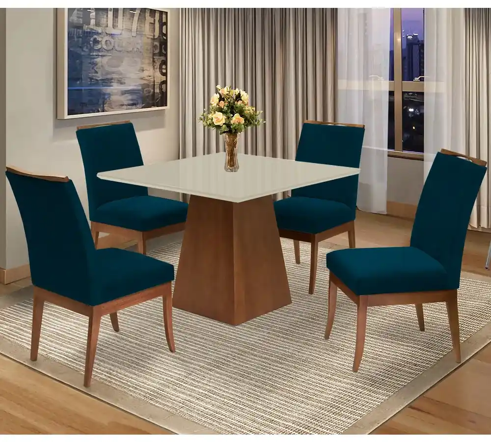 Conjunto 04 Cadeiras Lana Cozinha/Sala de Jantar Veludo Azul Marinho