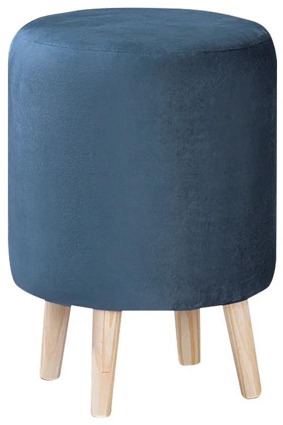 Puff Decorativo Sala de Estar Pés Palito Cork Veludo Azul Marinho - Gran Belo