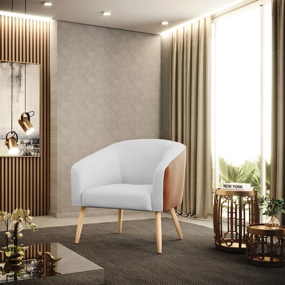 Poltrona Decorativa Pé Palito Natural kit 2 Stella Nozes/Linho Cinza D03 - D'Rossi
