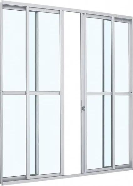 Porta de Alumínio de Correr Alumifit Branca com Divisão Central 4 Folhas 216x200x7 - Sasazaki - Sasazaki