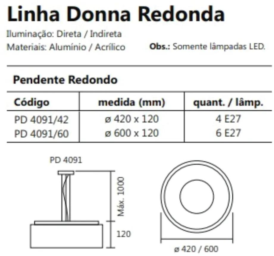 Pendente Donna Ø60X11Cm 6Xe27 / Metal E Acrilico | Usina 4091/60 (AV-M - Avelã Metálico)