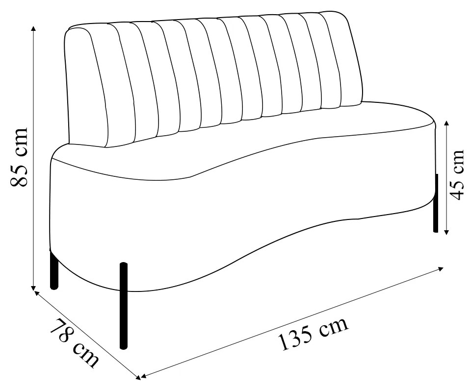 Sofá Living Decorativo 2 Lugares 1,35M Katara Pés de Ferro Veludo Marrom G33 - Gran Belo