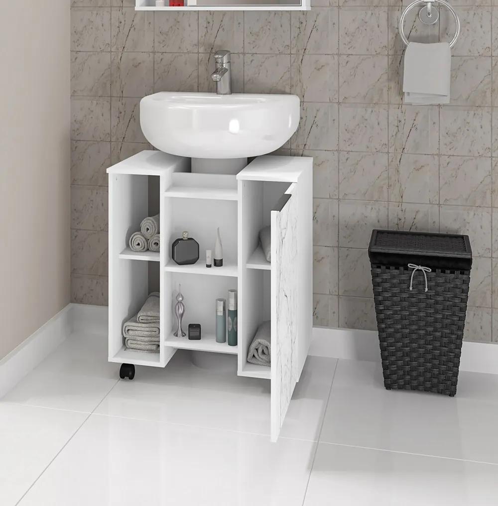 Gabinete Para Banheiro Pequin Branco/Carrara–Bechara Móveis