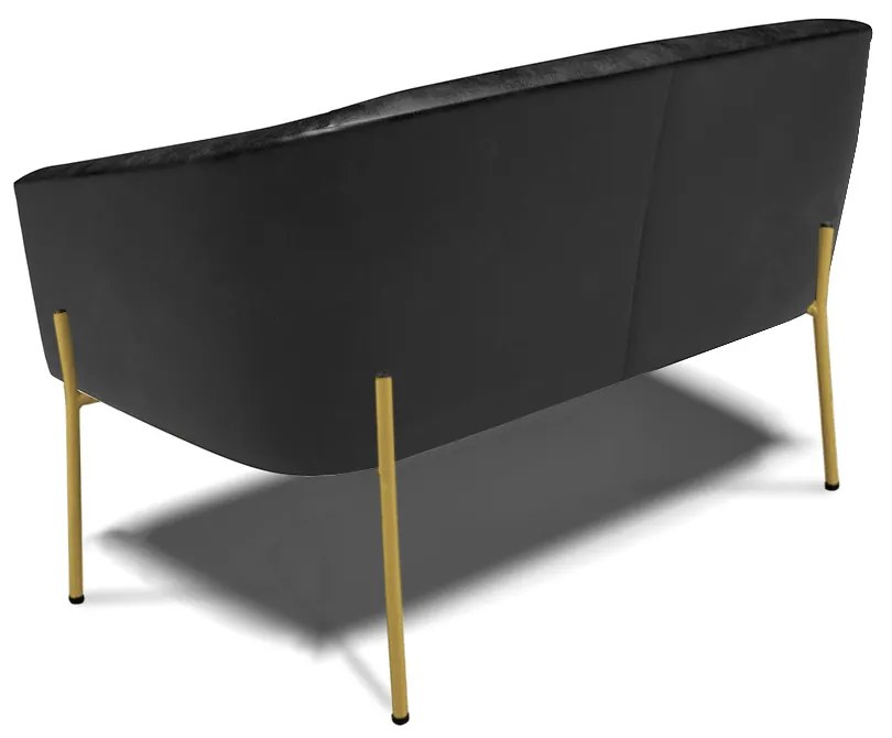 Sofá Namoradeira e Poltrona Pé de Ferro Dourado Stella Sintético PU Preto D03 - D'Rossi