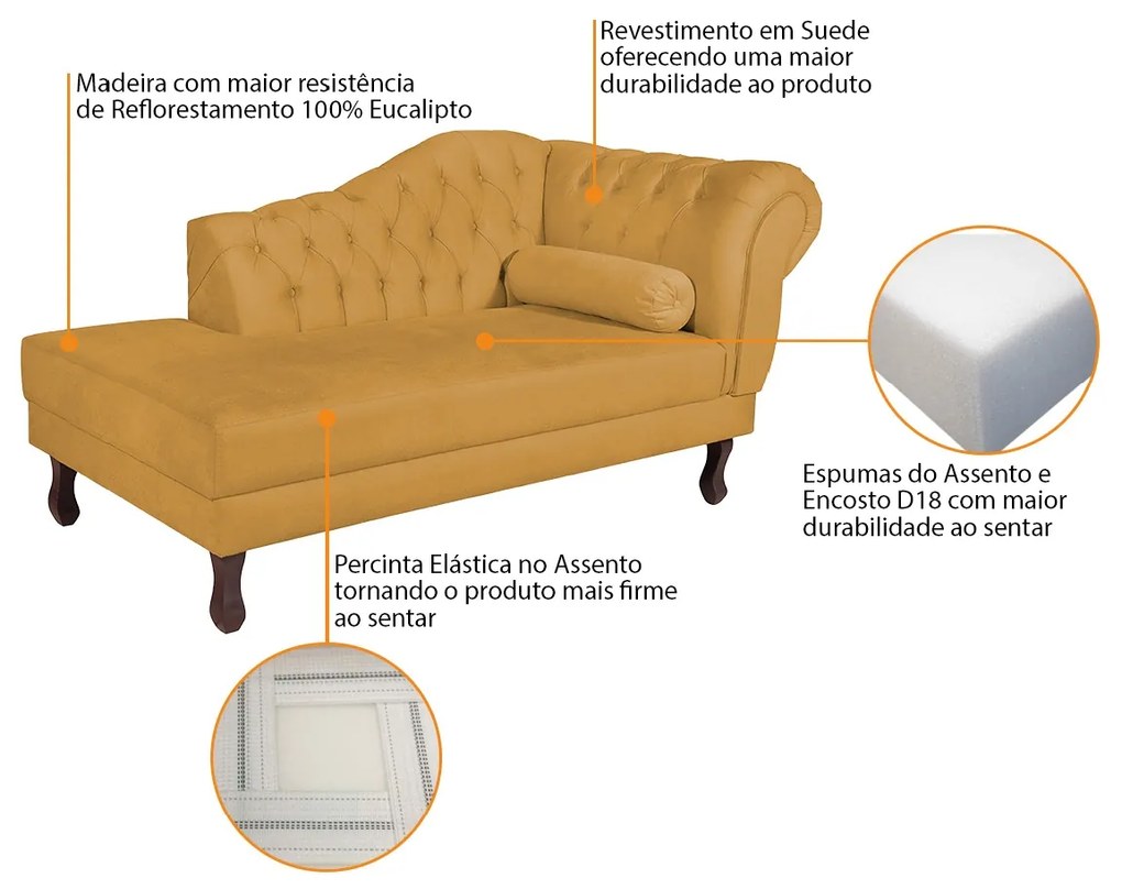 Recamier Diana 160cm Lado Esquerdo Suede Mostarda - ADJ Decor