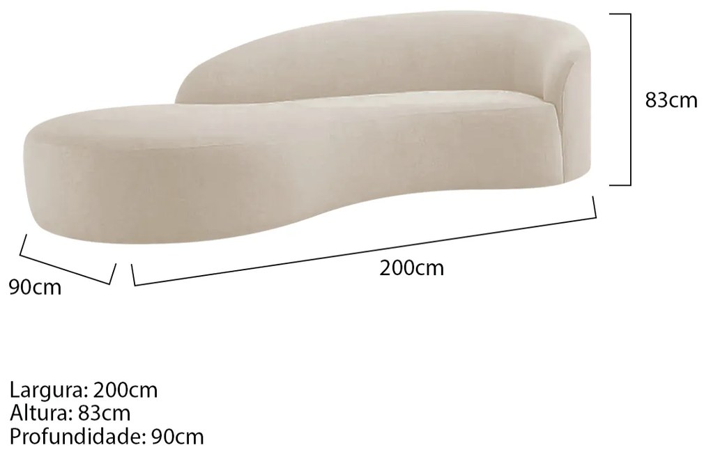 Divã Recamier Orgânico França 200cm Lado Esquerdo Linho - ADJ Decor