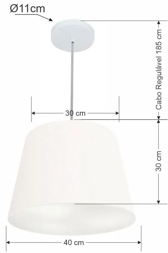 Lustre Pendente Cone Md-4155 Cúpula em Tecido 30/40x30cm Branco - Bivolt
