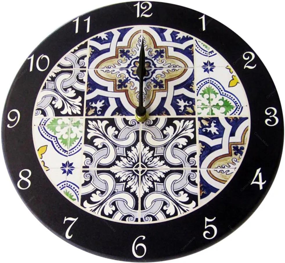 Relógio de Parede Azulejos em Madeira MDF - 28 cm