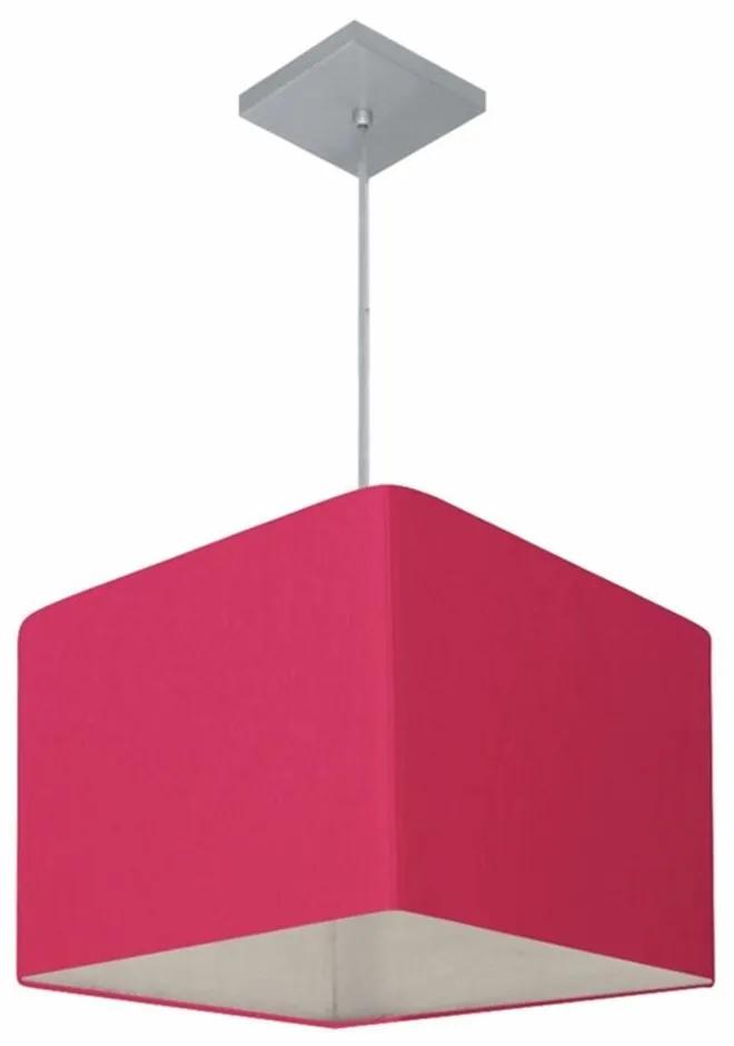 Lustre Pendente Quadrado Md-4059 Cúpula em Tecido 21/35x35cm Rosa Pink - Bivolt