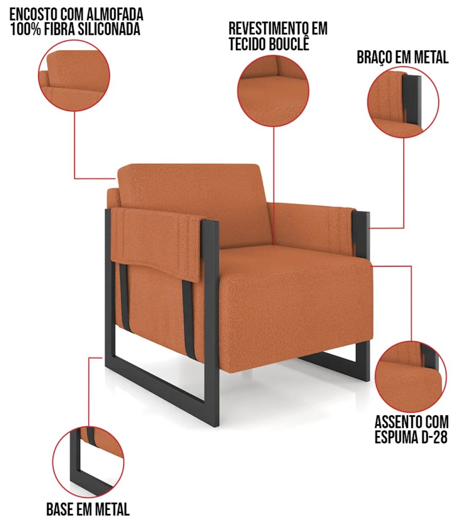 Poltrona Decorativa Base Industrial Rory Bouclê K01 - D'Rossi - Terracota