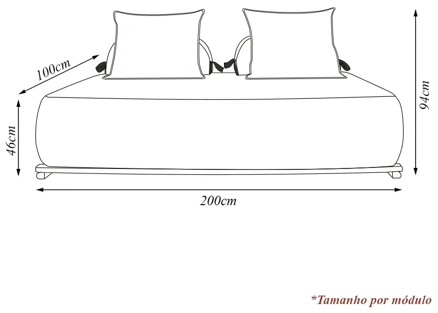 Sofá Modulado 6 Lugares com Almofadas Soltas Pés Madeira Maciça 400cm Homer Bouclê Preto G63 - Gran Belo