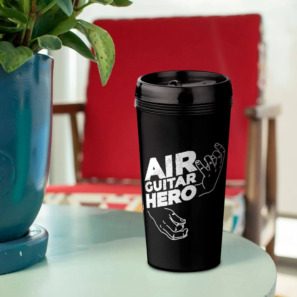 Copo Viagem 520ml Preto Air Guitar Hero Rock