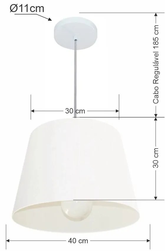 Lustre Pendente Cone Md-4240 Cúpula em Tecido 30/40x30cm Branco - Bivolt