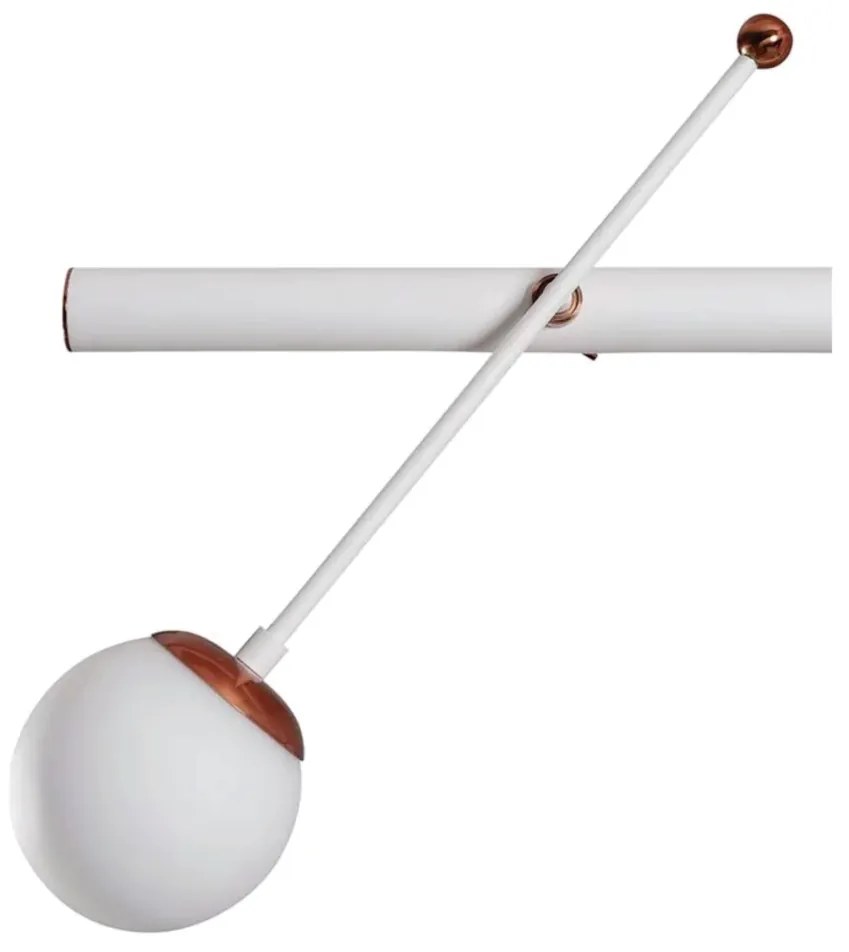 Pendente Varal 42X100X20Cm 04Xg9 Globo Ø12Cm - Usina 50000/4 (CP-M - Champanhe Metálico, Branco (Fosco))