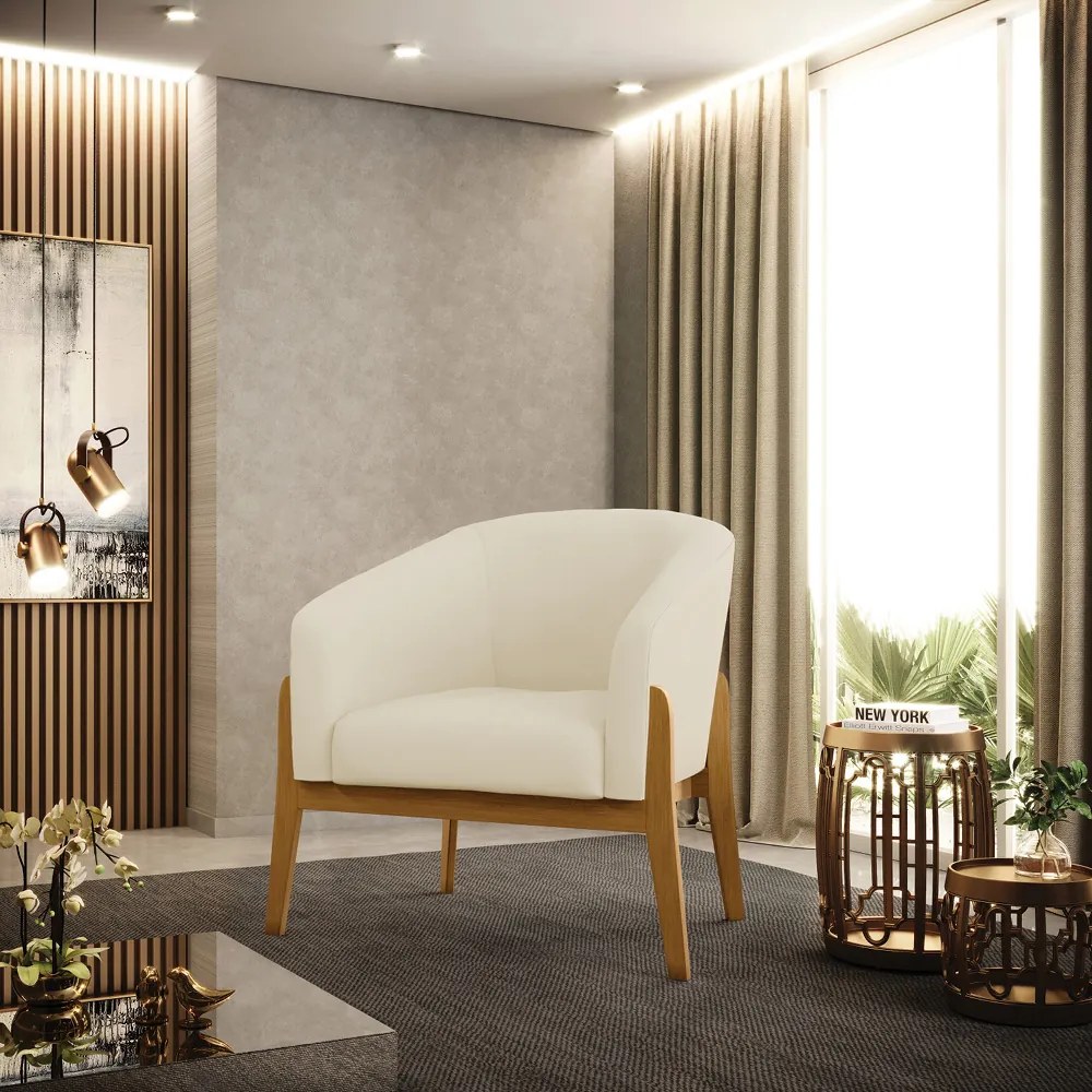 Poltrona Decorativa Base Madeira Stella Cotelê Ext/Veludo D03 - D'Rossi - Off White