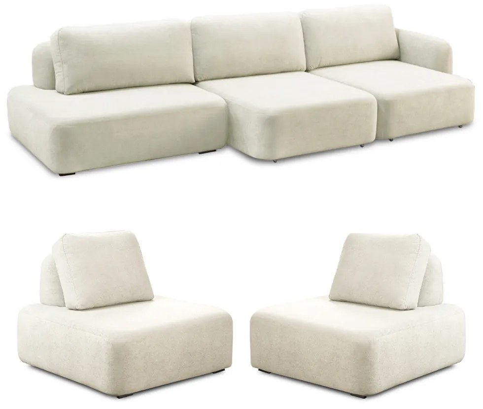 Conjunto Sala de Estar 1 Sofá Retrátil Modulado 402cm e 2 Poltronas Santiago Bouclê Branco G89 - Gran Belo