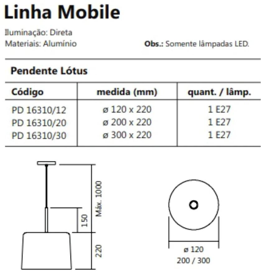 Pendente Mobile Ø12X22Cm 1Xe27 S/ Difusor C/ Haste De 15Cm | Usina 163... (FN-F - Fendi Fosco)