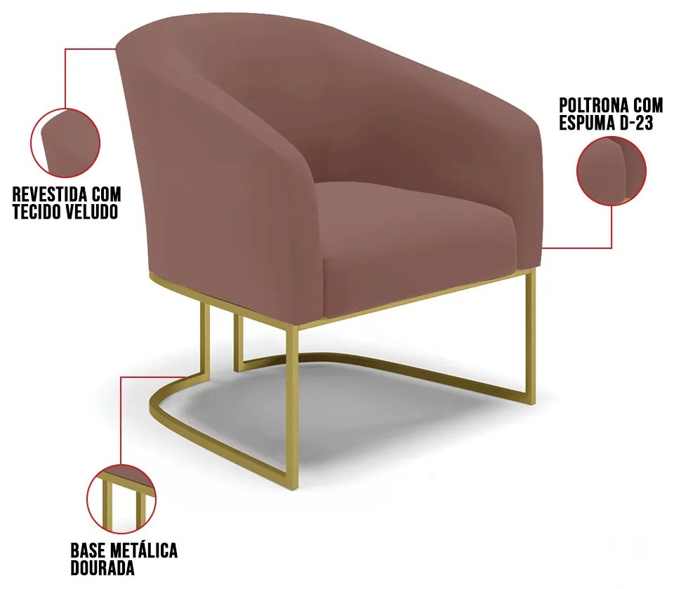 Cadeira Sala de Jantar Base Industrial Dourado Stella Veludo D03 - D'Rossi - Rose