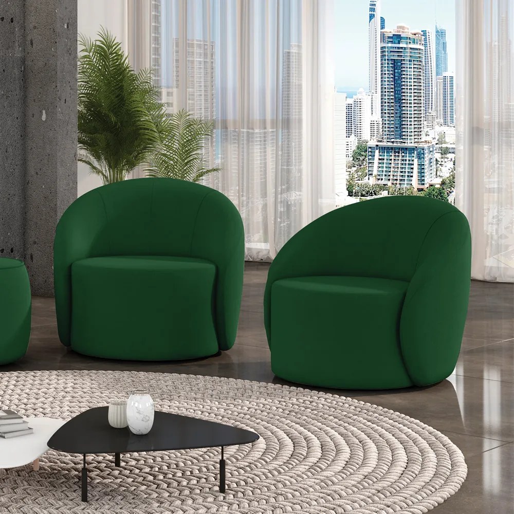 Poltrona Decorativa Orgânica Kit 2 Lua Suede D03 - D'Rossi - Verde